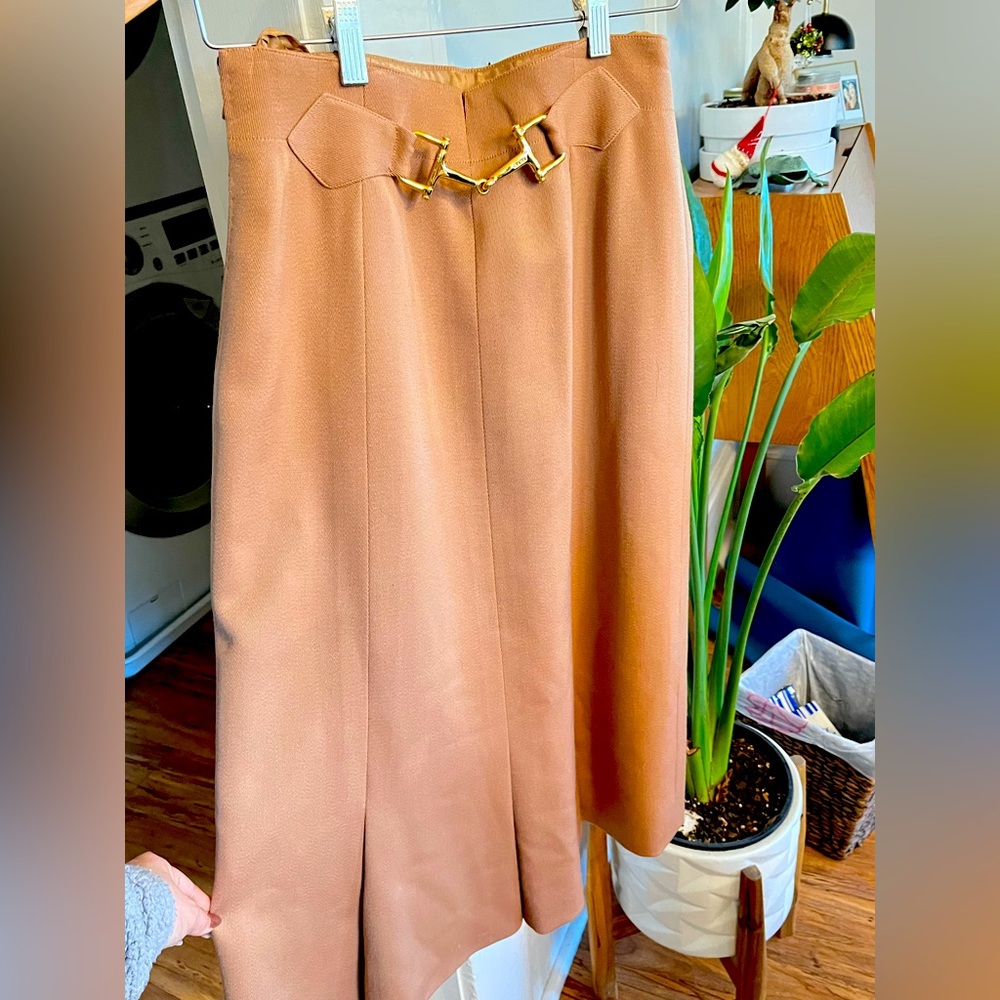 CÉLINE Vintage 1970s wool camel horsebit riding skirt